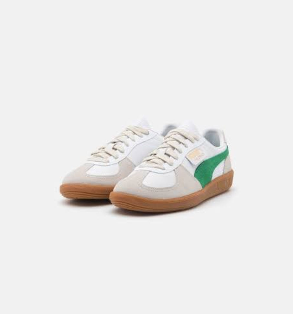 PUMA Mens Palermo Leather Lace Up Sneakers Shoes Casual - Green, Off White