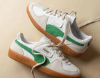 PUMA Mens Palermo Leather Lace Up Sneakers Shoes Casual - Green, Off White