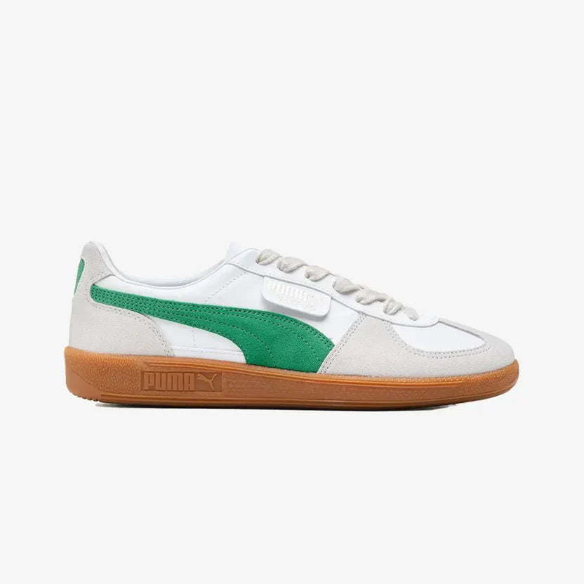 PUMA Mens Palermo Leather Lace Up Sneakers Shoes Casual - Green, Off White